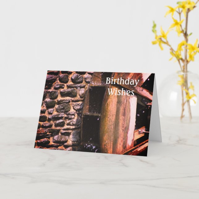 Wooden Water Wheel Birthday  Card (Yellow Flower)