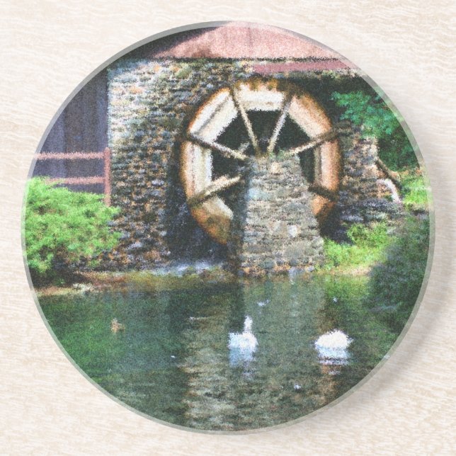 Wooden Water Wheel Photo Painting Coaster (Front)