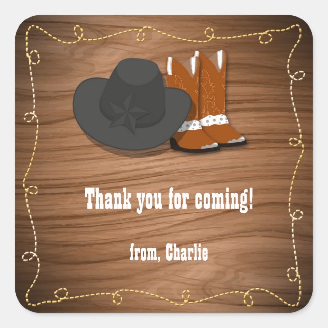 Wooden Western Cowboy Party Sticker Favour Label (Front)