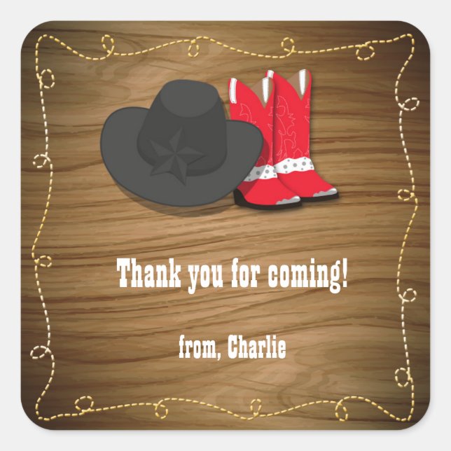 Wooden Western Cowboy Party Sticker Favour Label (Front)