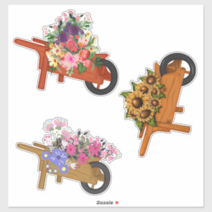 Wooden Wheelbarrows with Flowers