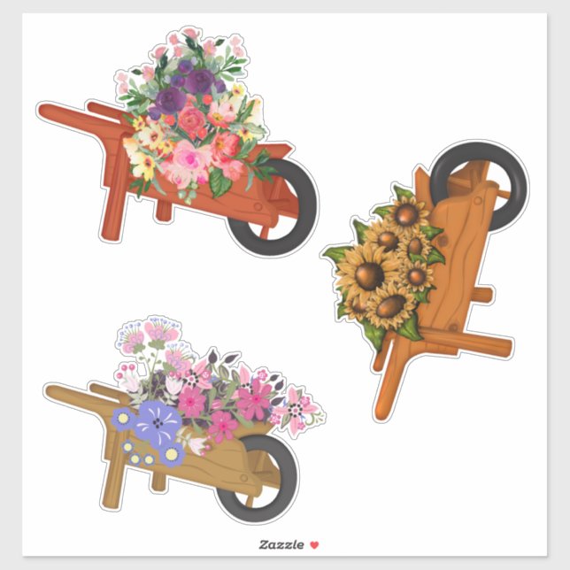 Wooden Wheelbarrows with Flowers (Sheet)