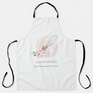 Wooden Whisk Blush Watercolor Floral Chef Logo Apron