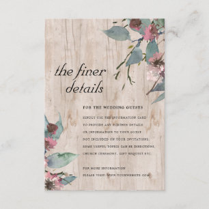 Wooden Wild Pink Eucalyptus Floral Wedding Detail Enclosure Card