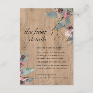 Wooden Wild Pink Eucalyptus Floral Wedding Detail Enclosure Card