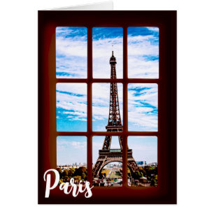 Wooden window with view on Eiffel tower, Paris