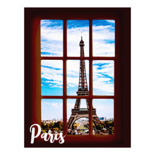 Wooden window with view on Eiffel tower, Paris Photo Print