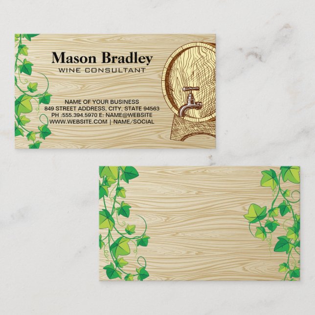 Wooden Wine Barrel | Vines Business Card (Front/Back)