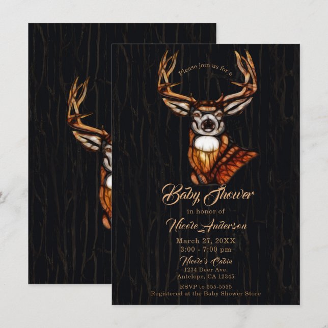Wooden Wood Deer Rustic Country Baby Shower Invitation (Front/Back)