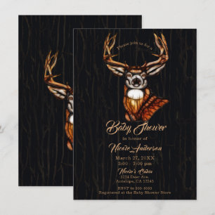 Wooden Wood Deer Rustic Country Baby Shower Invitation
