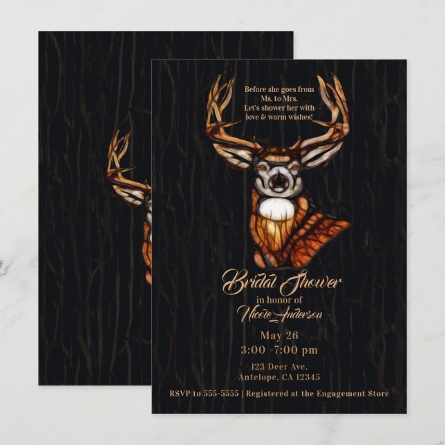 Wooden Wood Deer Rustic Country Bridal Shower Invitation (Front/Back)