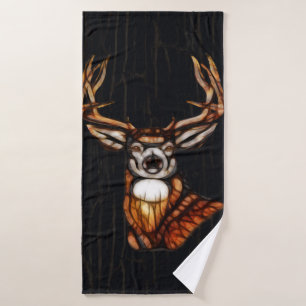 Wooden Wood Deer Rustic Country Personalised Bath Towel Set