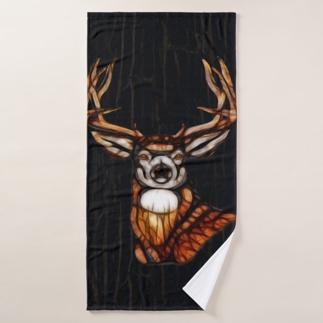 Wooden Wood Deer Rustic Country Personalised Bath Towel Set (Bath Towel)