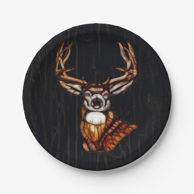 Wooden Wood Deer Rustic Country Personalised Party Paper Plate (Front)