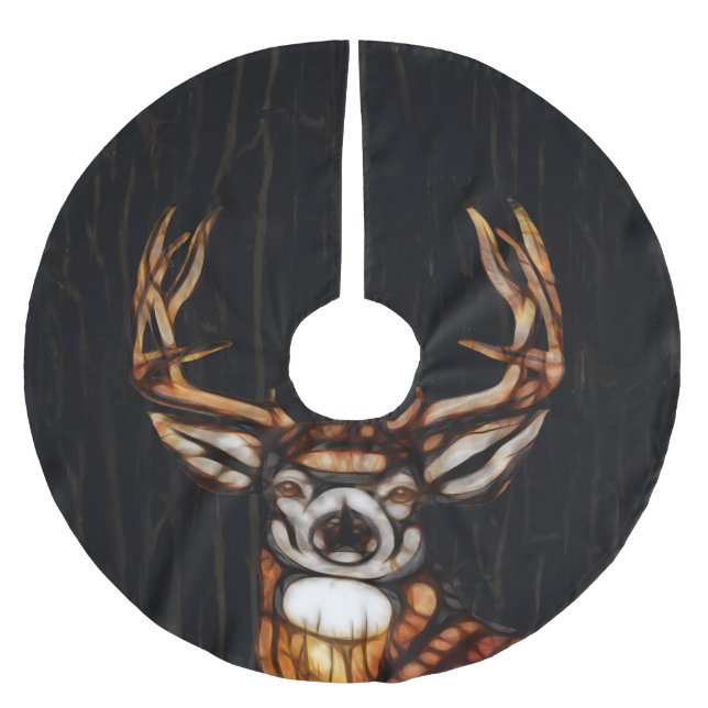 Wooden Wood Deer Rustic Country Unique Farmhouse Brushed Polyester Tree Skirt (Front)