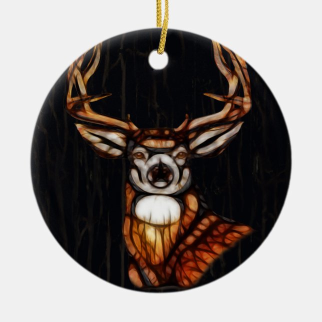 Wooden Wood Deer Rustic Country Unique Farmhouse Ceramic Tree Decoration (Front)