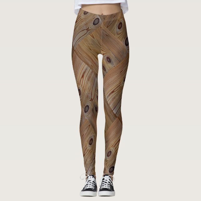 Wooden wood texture natural background brown tree leggings (Front)