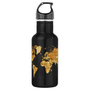 Wooden World Map 532 Ml Water Bottle