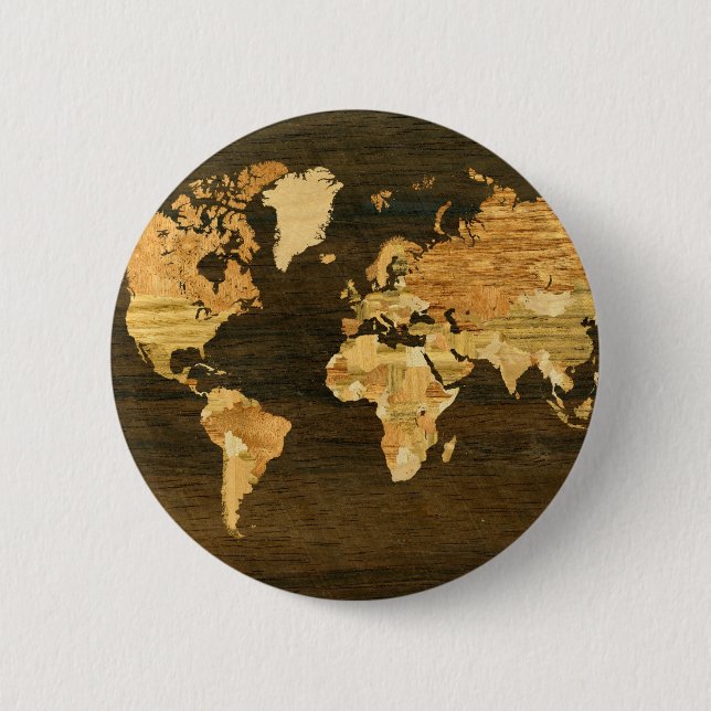 Wooden World Map 6 Cm Round Badge (Front)