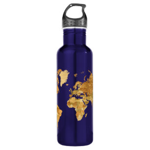 Wooden World Map 710 Ml Water Bottle