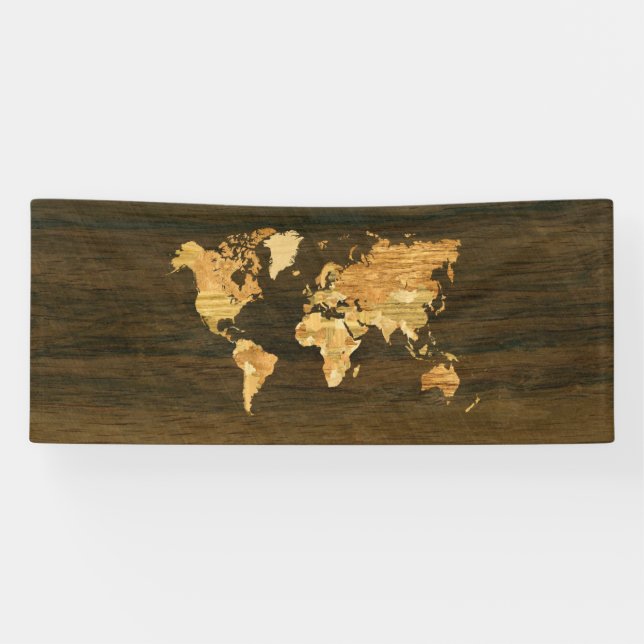 Wooden World Map Banner (Horizontal)