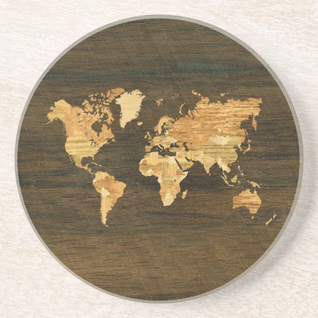 Wooden World Map Coaster (Front)