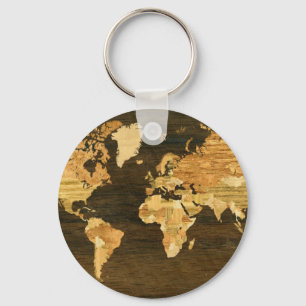 Wooden World Map Key Ring