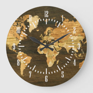 Wooden World Map Large Clock