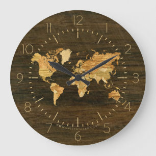 Wooden World Map Large Clock