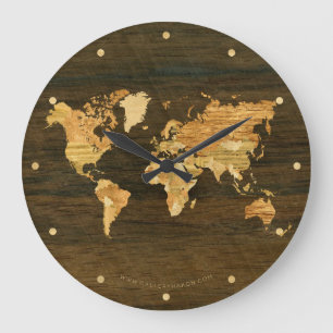 Wooden World Map Large Clock