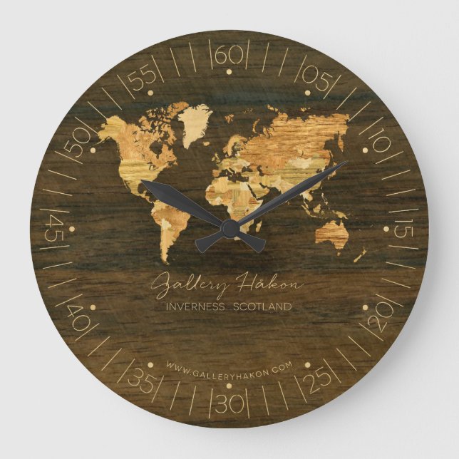 Wooden World Map Large Clock (Front)