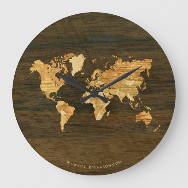 Wooden World Map Large Clock (Front)