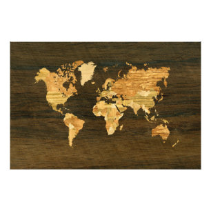 Wooden World Map Photo Print