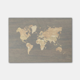Wooden World Map Post-it Notes