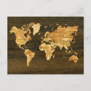 Wooden World Map Postcard