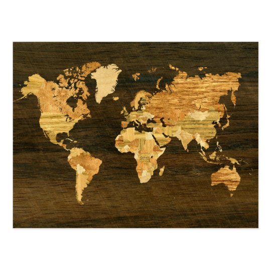 Wooden World Map Postcard
