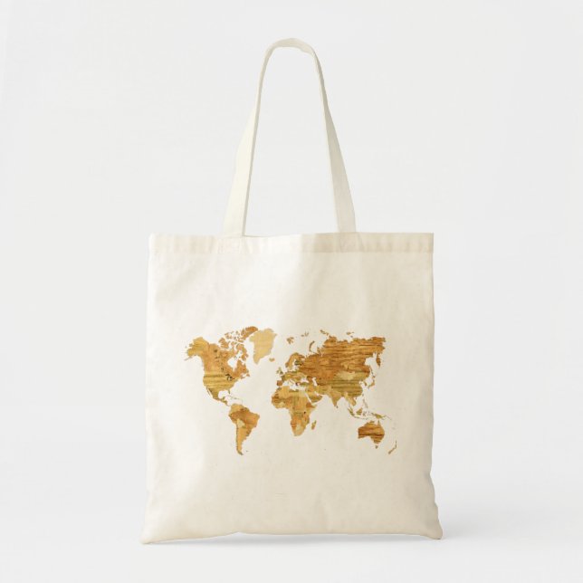 Wooden World Map Tote Bag (Front)
