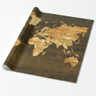 Wooden World Map Wrapping Paper