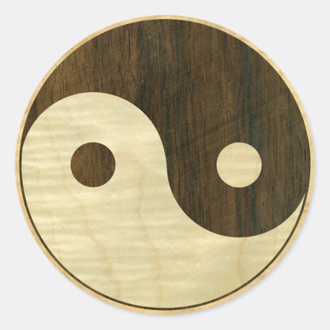 Wooden Yin Yang Symbol Classic Round Sticker (Front)