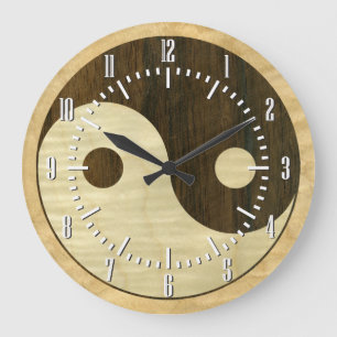Wooden Yin Yang Symbol Large Clock