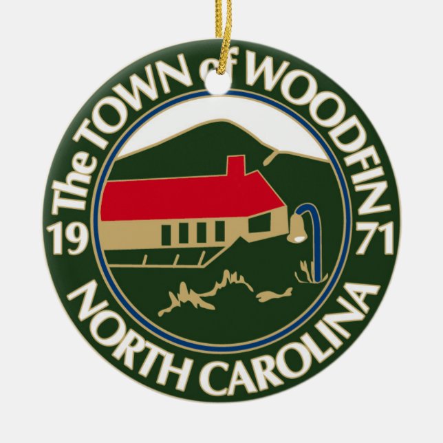 Woodfin Town Seal Ceramic Tree Decoration (Front)