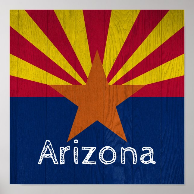 Woodgrain Arizona Starburst Flag Poster (Front)