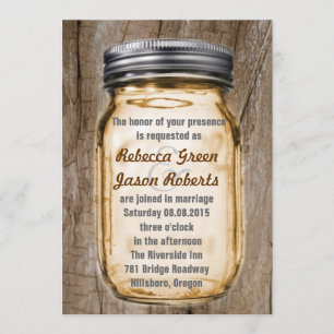 woodgrain brown country rustic mason jar wedding invitation