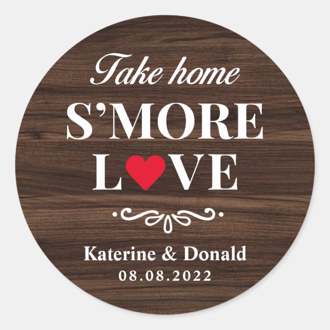 Woodgrain Brown S'more Love Favour Seal (Front)