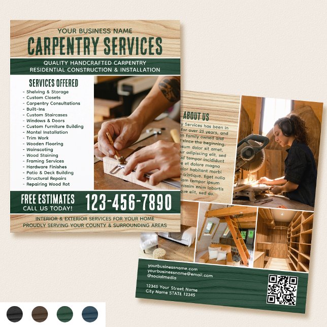 Woodgrain Carpenter Handyman Rustic Green Flyer (Creator Uploaded)