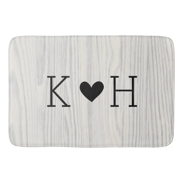 Woodgrain Couple's Initials Personalised Wedding Bath Mat (Front)