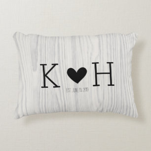Woodgrain Couple's Initials Personalised Wedding Decorative Cushion