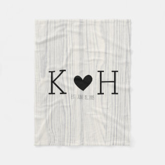 Woodgrain Couple's Initials Personalised Wedding Fleece Blanket