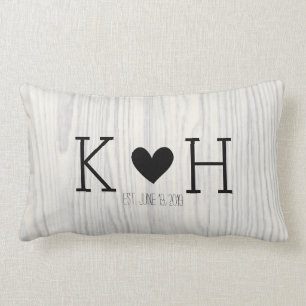 Woodgrain Couple's Initials Personalised Wedding Lumbar Cushion