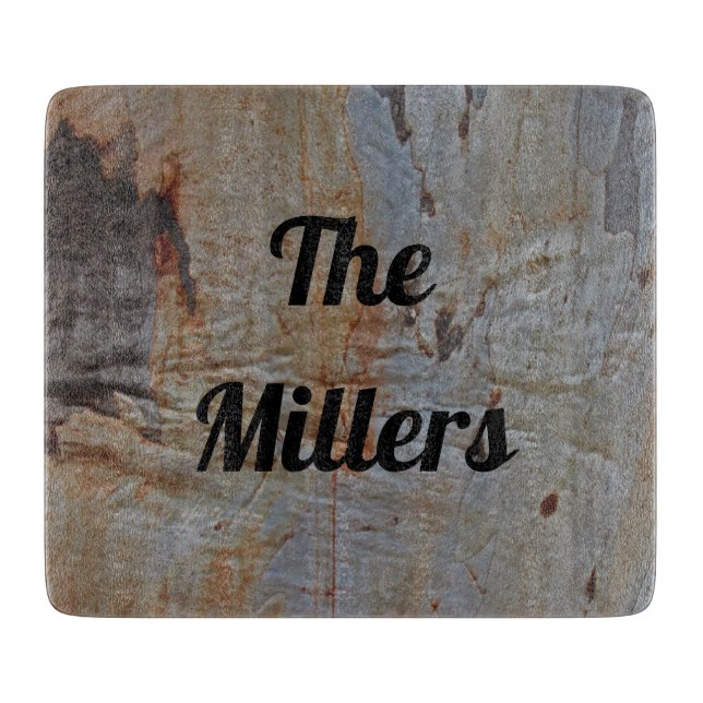 Woodgrain Family Name Tree Bark Photo Nature Cutting Board (Front)